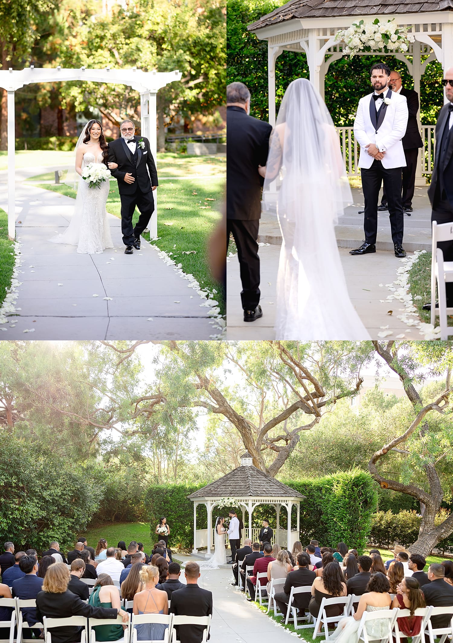 bride approaches groom in outdoor ceremony by Southern California photographer