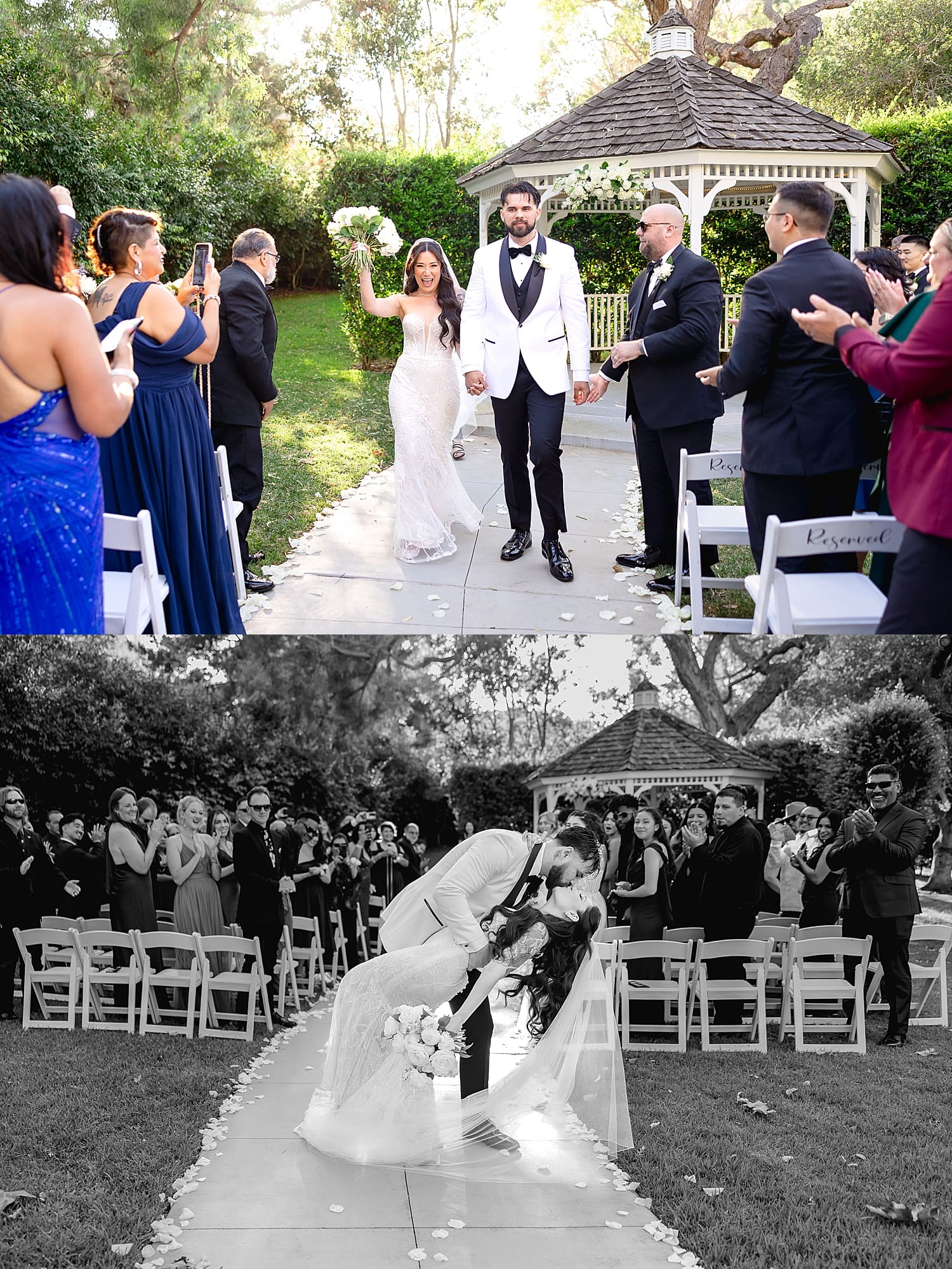 husband and wife walk down the outdoor aisle after saying i do by Southern California photographer