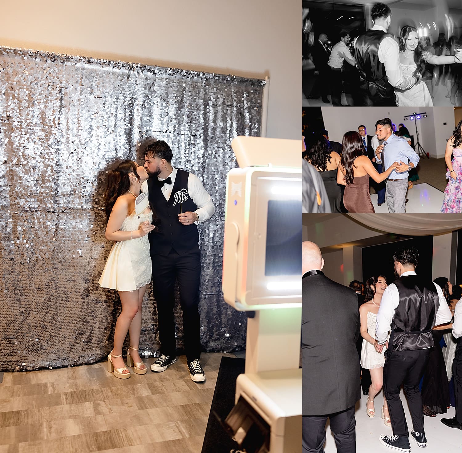 couple kiss in front of photo booth by Southern California photographer