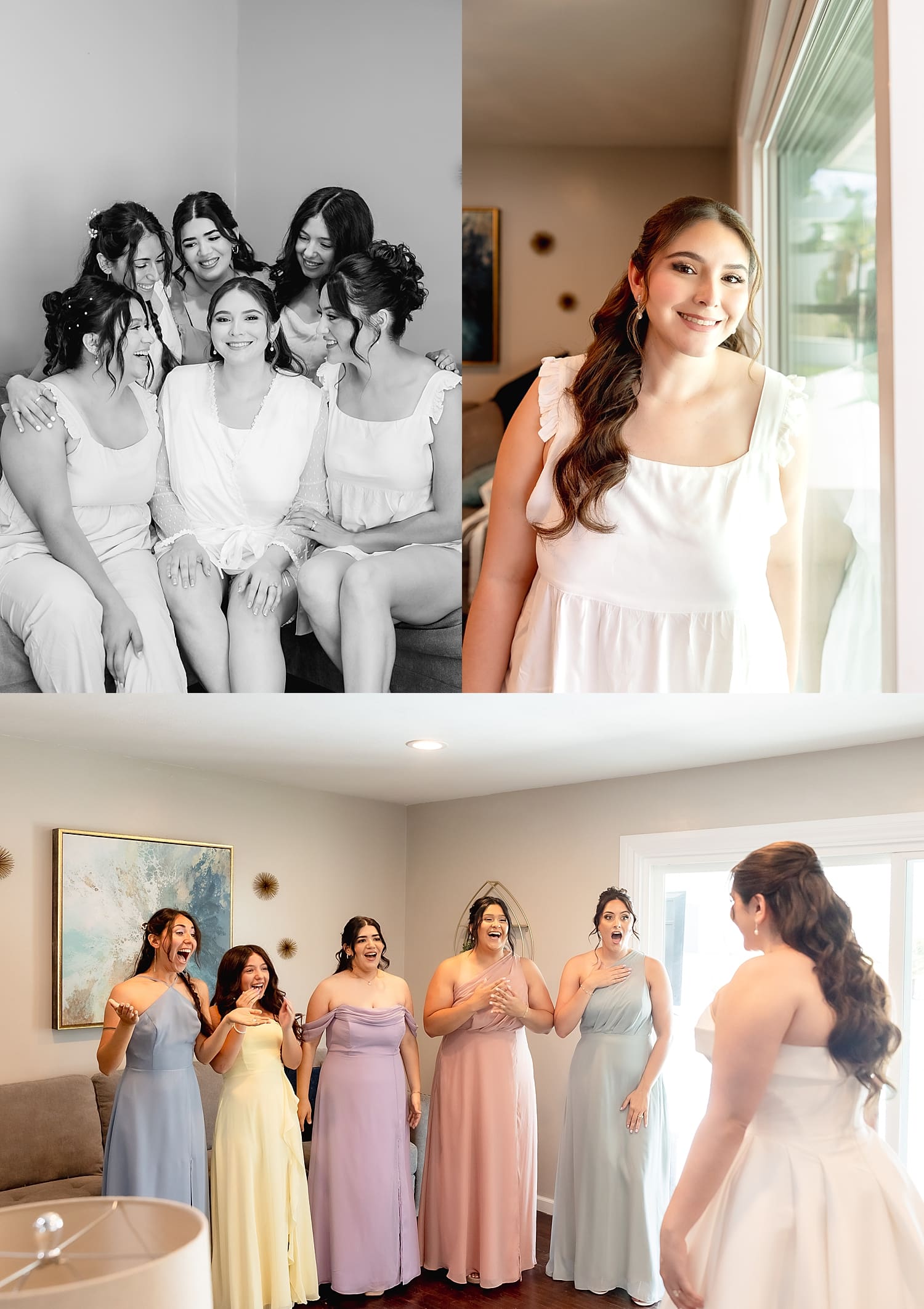 woman gets ready with bridesmaids in pastel gowns at University Club by Wedgewood Weddings