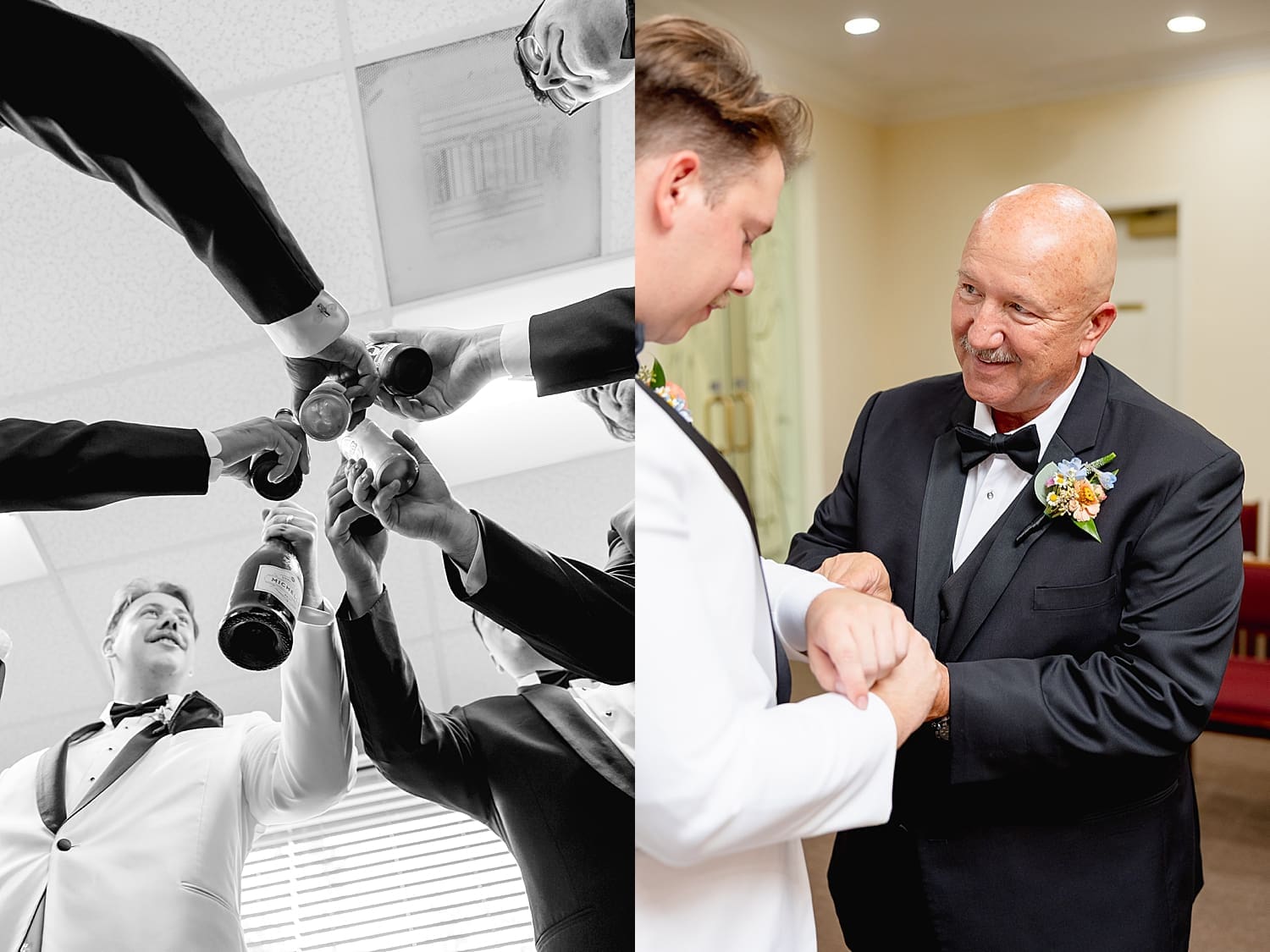 groom gets cufflinks put on by dad by Desiree Ashley Photography