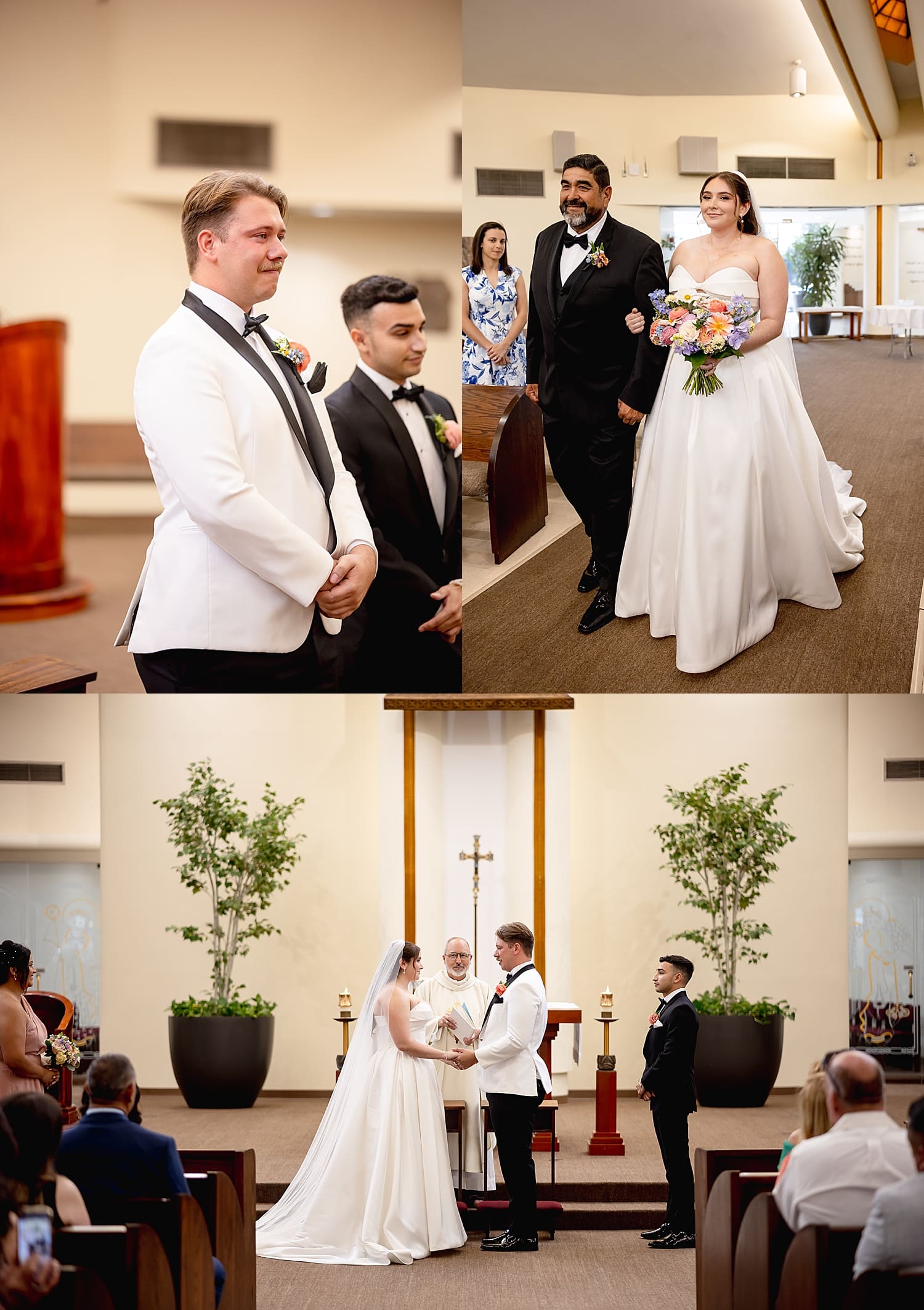 bride walks down aisle to groom before reception at University Club by Wedgewood Weddings