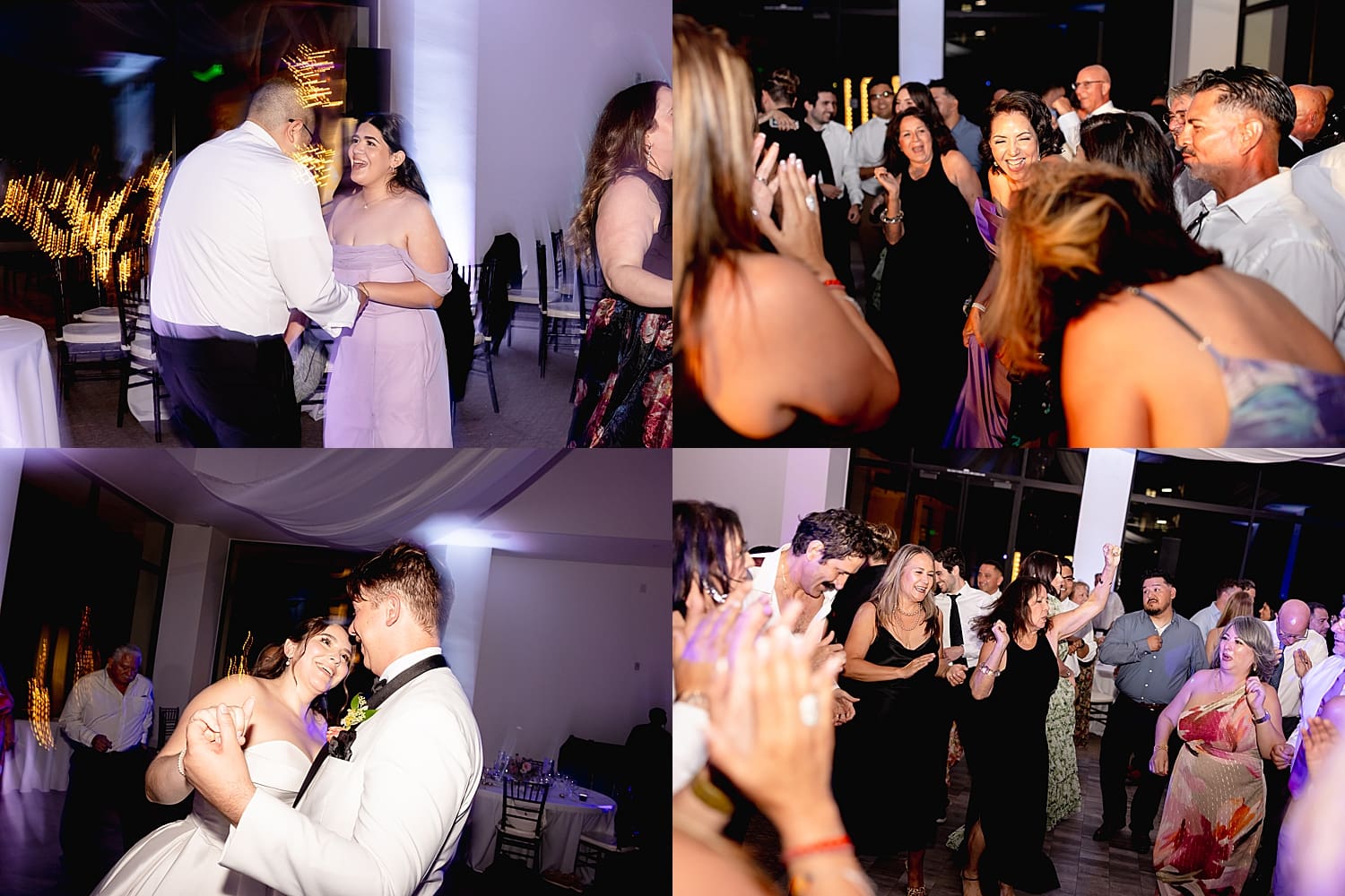 guests dance and clap on reception floor by Southern California wedding photographer