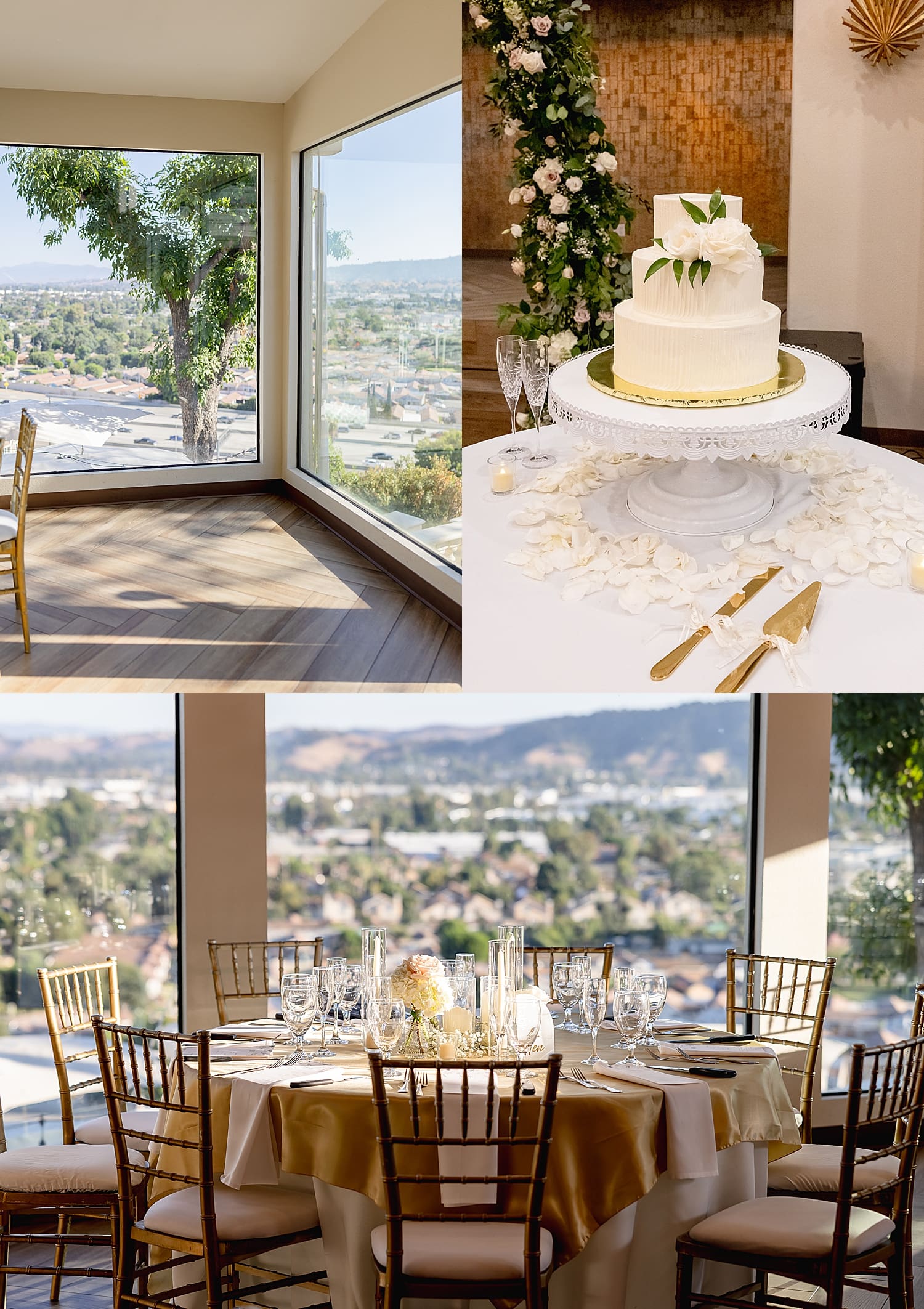 elegant reception set up by big windows at Coco Palm Restaurant